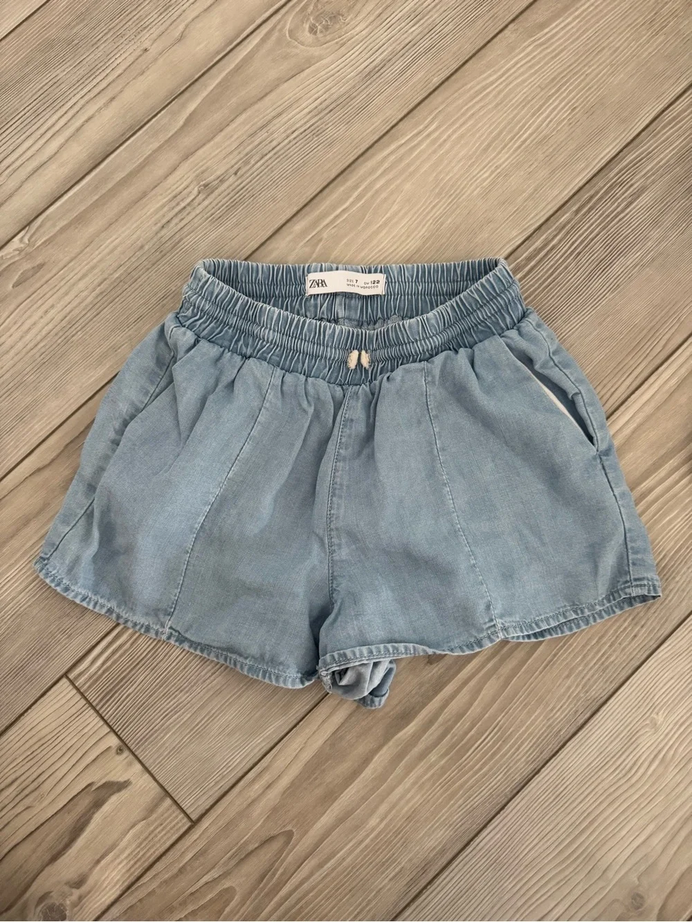 Zara Light Blue Denim-Style Elastic Waist Shorts